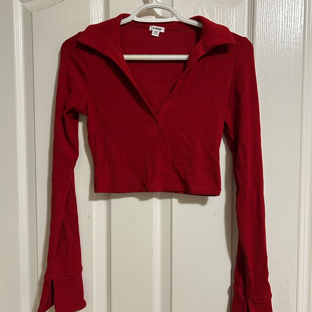 Garage Red Long Sleeve Crop Top